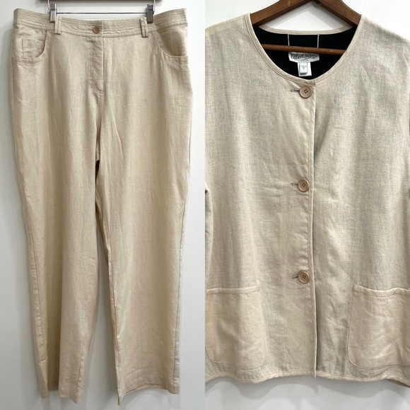 Ellen Orton linen blend reversible pants set tan black jacket plus size 1X - Picture 1 of 16